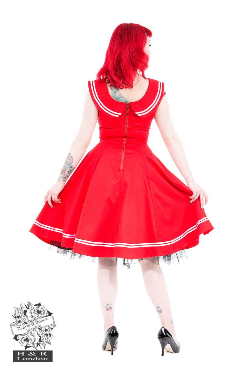 Red Sailor Dress with Round Collar